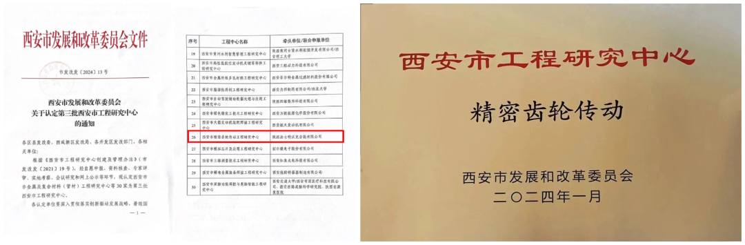 【沃克公司】公司喜获西安市精密齿轮传动工程钻研中心认定